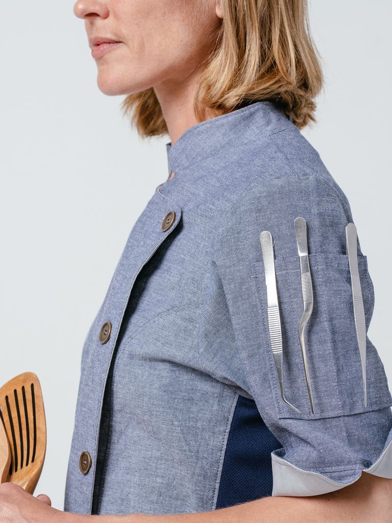 Stephany Stretch Denim Chef Coat Professional Kitchen Helt Studio